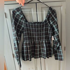 NWT Old Navy Black Watch Tartan Smocked Women's Top